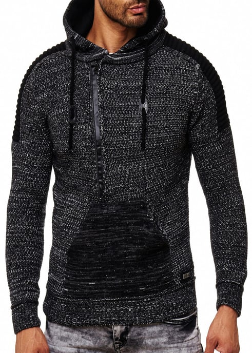 1/2 Zip Grobstrick Kontrast Kapuzen-Pullover - Image 5
