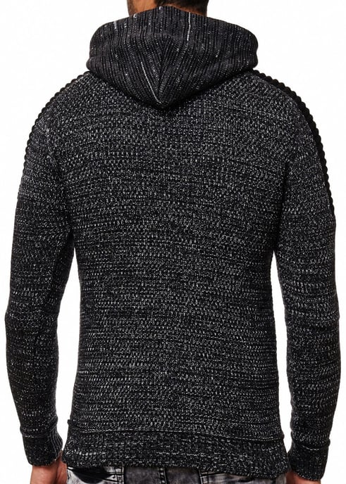 1/2 Zip Grobstrick Kontrast Kapuzen-Pullover - Image 6