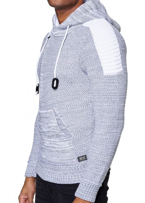 1/2 Zip Grobstrick Kontrast Kapuzen-Pullover - Image 4