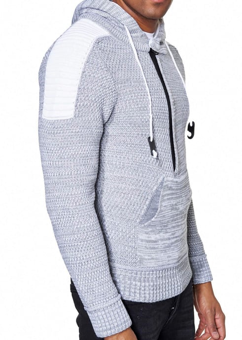 1/2 Zip Grobstrick Kontrast Kapuzen-Pullover - Image 5