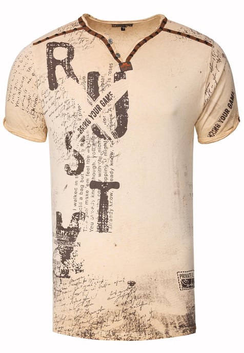 V-Neck T-Shirt mit Wildleder-Details und Nieten-Verlauf - Image 1