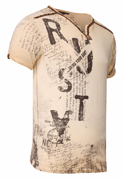 V-Neck T-Shirt mit Wildleder-Details und Nieten-Verlauf - Image 2