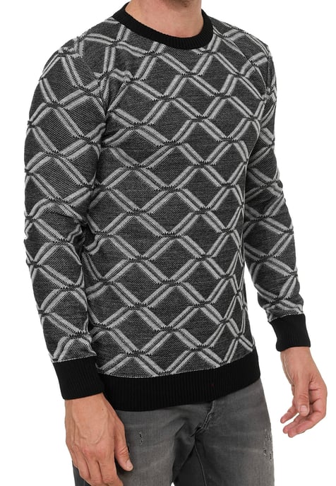 Feinstrick mit Karo-Muster Rundhals-Pullover - Image 4