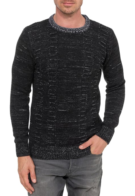 Grobstrick mit Kontrastfarben Rundhals-Pullover - Image 4