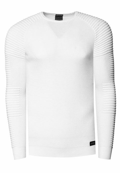 Slim Fit Feinstrick Biker Rundhals-Pullover - Image 1