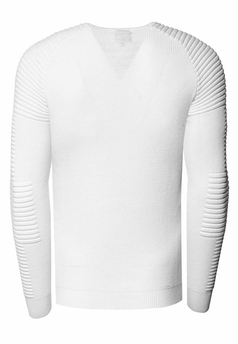 Slim Fit Feinstrick Biker Rundhals-Pullover - Image 2