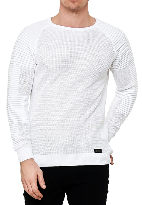 Slim Fit Feinstrick Biker Rundhals-Pullover - Image 3