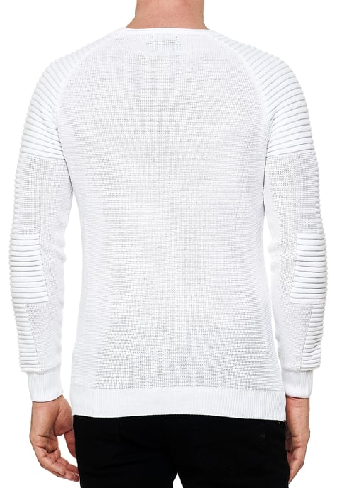 Slim Fit Feinstrick Biker Rundhals-Pullover - Image 4