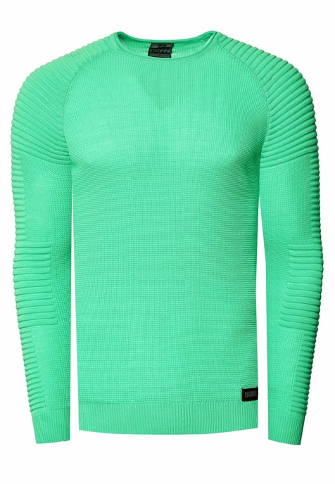 Slim Fit Feinstrick Biker Rundhals-Pullover - Image 1