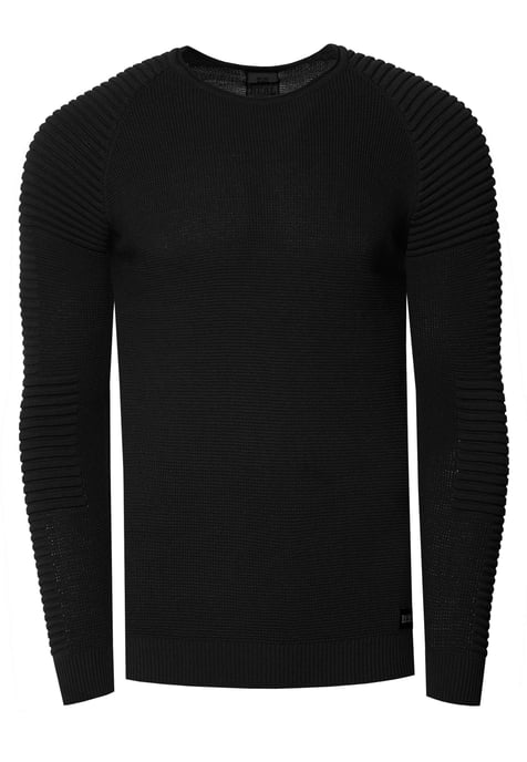 Slim Fit Feinstrick Biker Rundhals-Pullover - Image 1