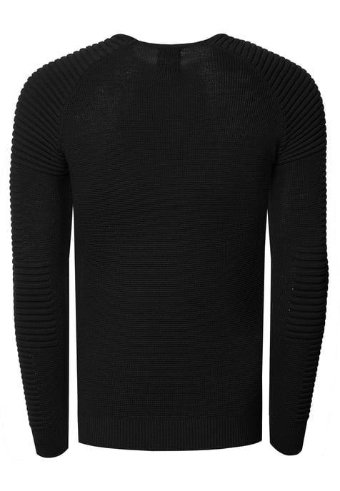 Slim Fit Feinstrick Biker Rundhals-Pullover - Image 2
