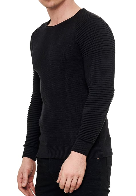 Slim Fit Feinstrick Biker Rundhals-Pullover - Image 3