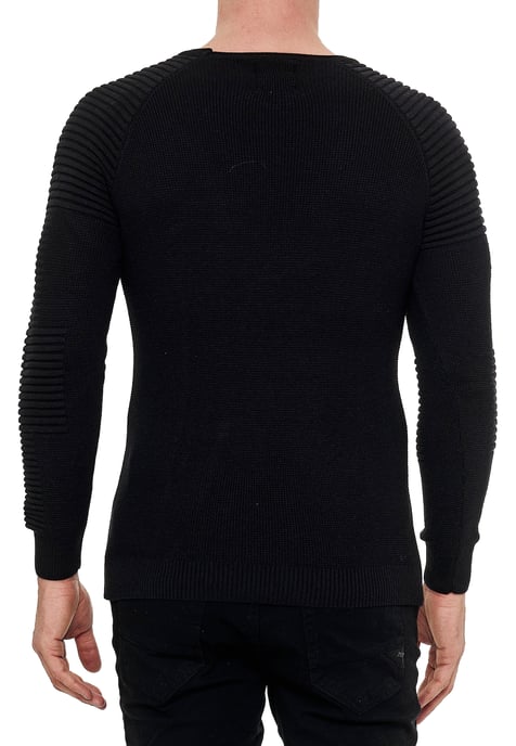 Slim Fit Feinstrick Biker Rundhals-Pullover - Image 4