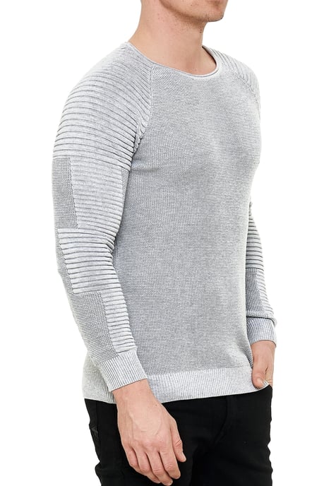 Slim Fit Feinstrick Biker Rundhals-Pullover - Image 3