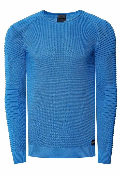 Slim Fit Feinstrick Biker Rundhals-Pullover - Image 1