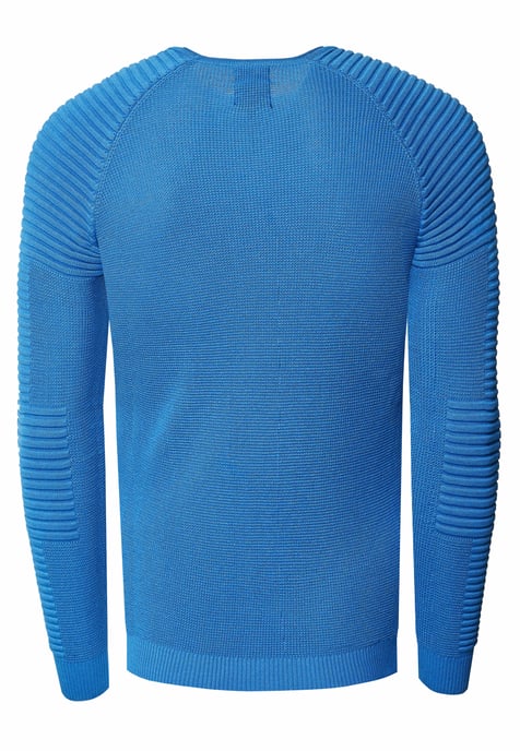 Slim Fit Feinstrick Biker Rundhals-Pullover - Image 2