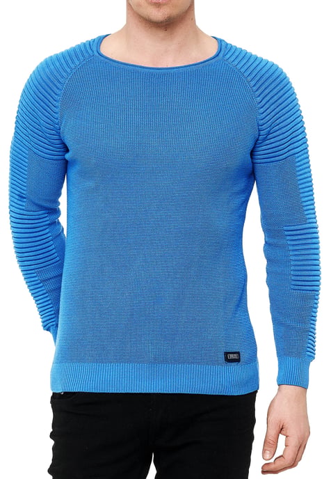 Slim Fit Feinstrick Biker Rundhals-Pullover - Image 3