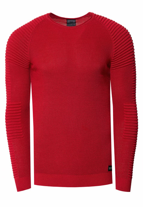 Slim Fit Feinstrick Biker Rundhals-Pullover - Image 1