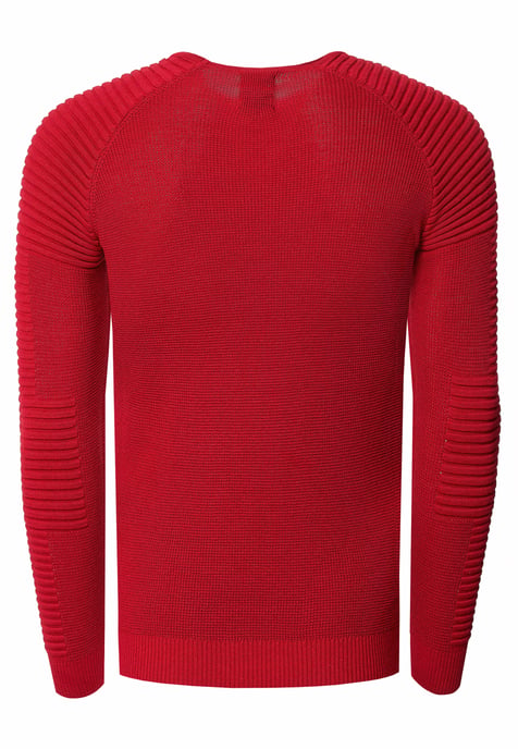 Slim Fit Feinstrick Biker Rundhals-Pullover - Image 2