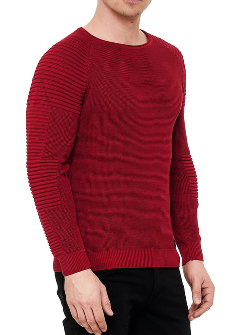 Slim Fit Feinstrick Biker Rundhals-Pullover - Image 3