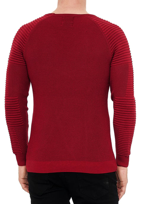 Slim Fit Feinstrick Biker Rundhals-Pullover - Image 4