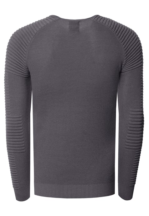 Slim Fit Feinstrick Biker Rundhals-Pullover - Image 2