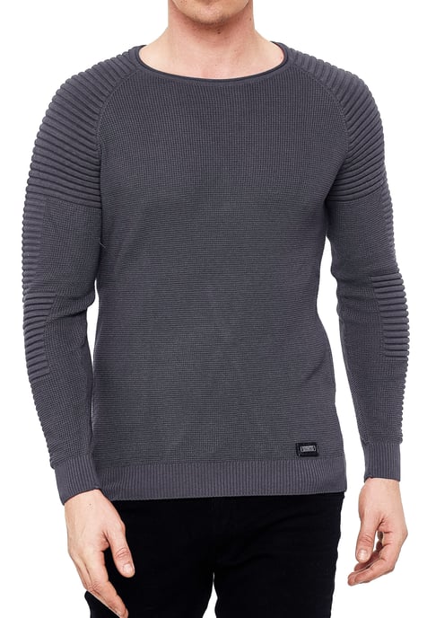 Slim Fit Feinstrick Biker Rundhals-Pullover - Image 3