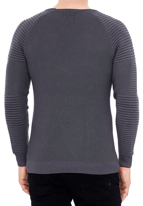 Slim Fit Feinstrick Biker Rundhals-Pullover - Image 4