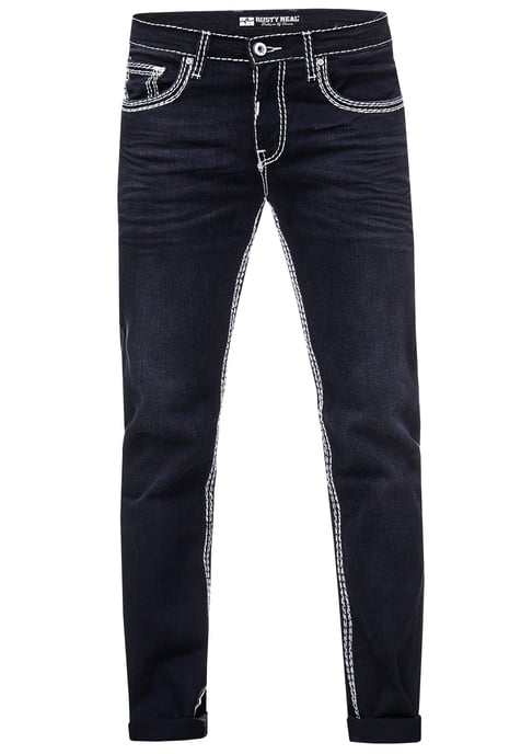 Jeans Hose "LEVIN" in Black Used mit Weißer Kontrastnaht - Image 1