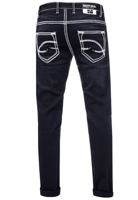 Jeans Hose "LEVIN" in Black Used mit Weißer Kontrastnaht - Image 2
