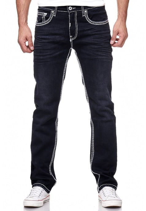 Jeans Hose "LEVIN" in Black Used mit Weißer Kontrastnaht - Image 3