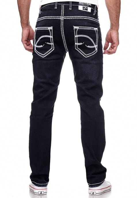 Jeans Hose "LEVIN" in Black Used mit Weißer Kontrastnaht - Image 6