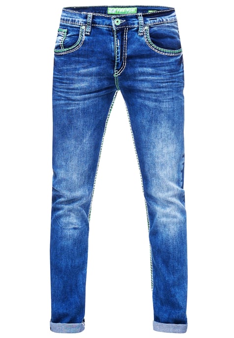 Jeans Hose "LEVIN" mit Neon Grüner Kontrast-Naht - Image 1