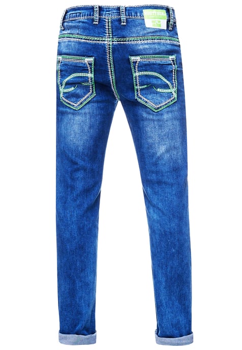 Jeans Hose "LEVIN" mit Neon Grüner Kontrast-Naht - Image 2