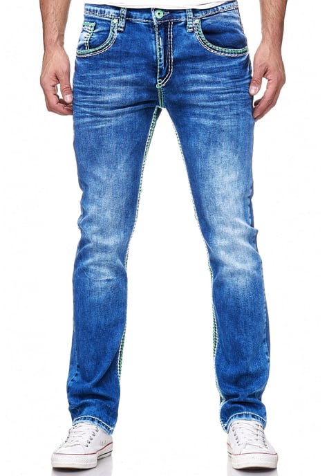 Jeans Hose "LEVIN" mit Neon Grüner Kontrast-Naht - Image 3