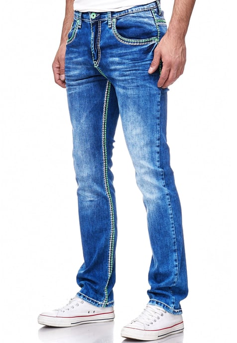 Jeans Hose "LEVIN" mit Neon Grüner Kontrast-Naht - Image 4