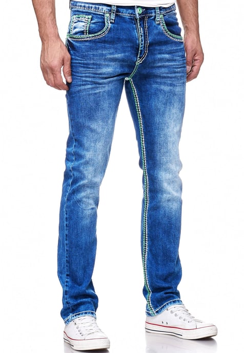 Jeans Hose "LEVIN" mit Neon Grüner Kontrast-Naht - Image 5