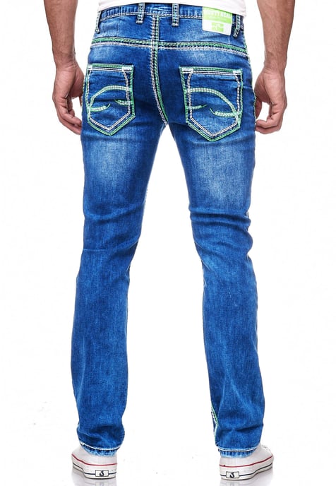 Jeans Hose "LEVIN" mit Neon Grüner Kontrast-Naht - Image 6