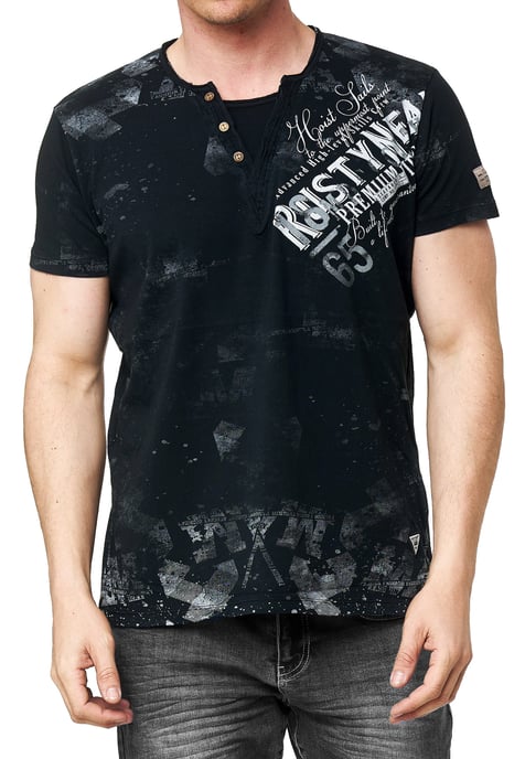 V-Neck T-Shirt Verwaschen mit Seitlichem Logo Print - Image 3
