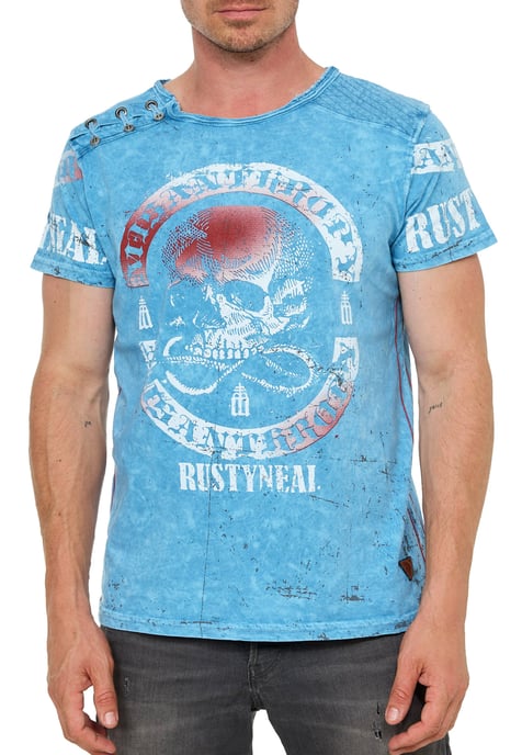 Verwaschenes T-Shirt mit Seitlicher-Knopfleiste und Skull Print - Image 4