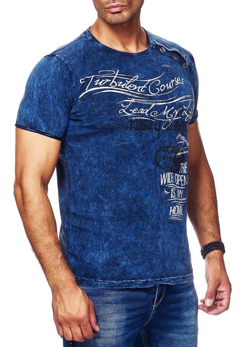 Oil-Washed T-Shirt mit Seitlicher Knopfleiste und Prints - Image 3