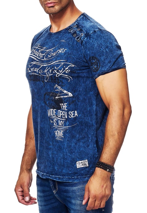 Oil-Washed T-Shirt mit Seitlicher Knopfleiste und Prints - Image 4