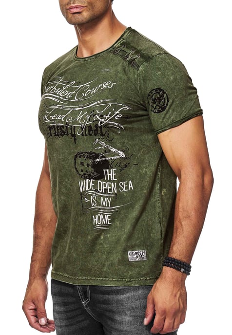 Oil-Washed T-Shirt mit Seitlicher Knopfleiste und Prints - Image 4