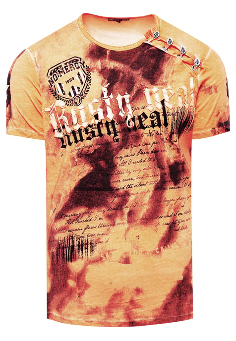 T-Shirt Verwaschen mit Logo Print und Knopfleiste - Image 1