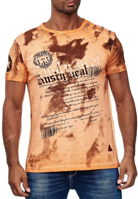 T-Shirt Verwaschen mit Logo Print und Knopfleiste - Image 3