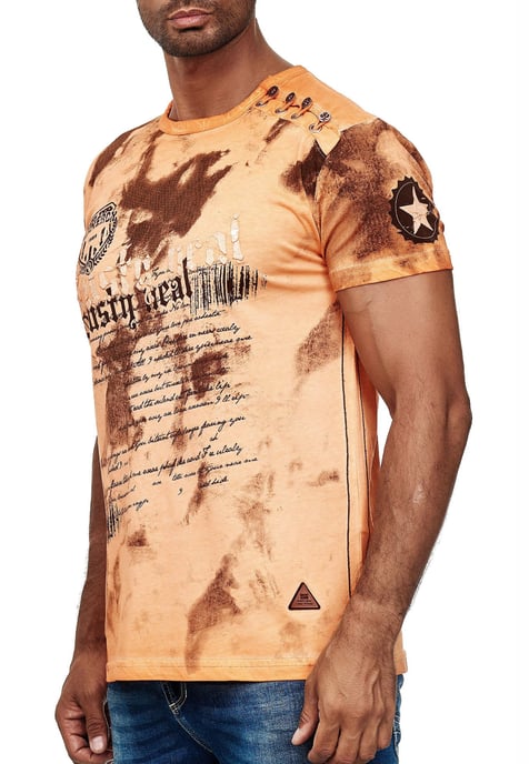 T-Shirt Verwaschen mit Logo Print und Knopfleiste - Image 4