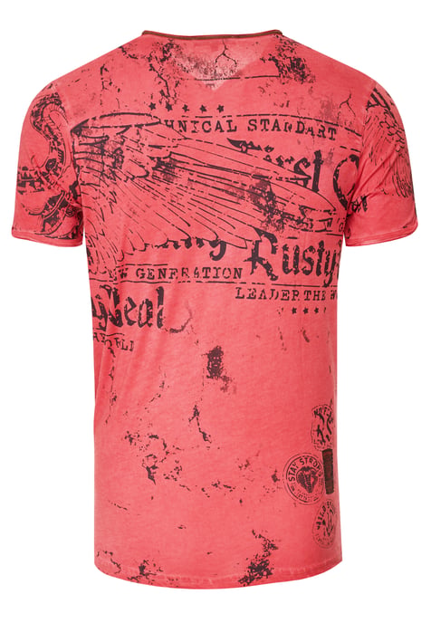 V-Neck T-Shirt Verwaschen mit Prints und Wildleder Details - Image 3