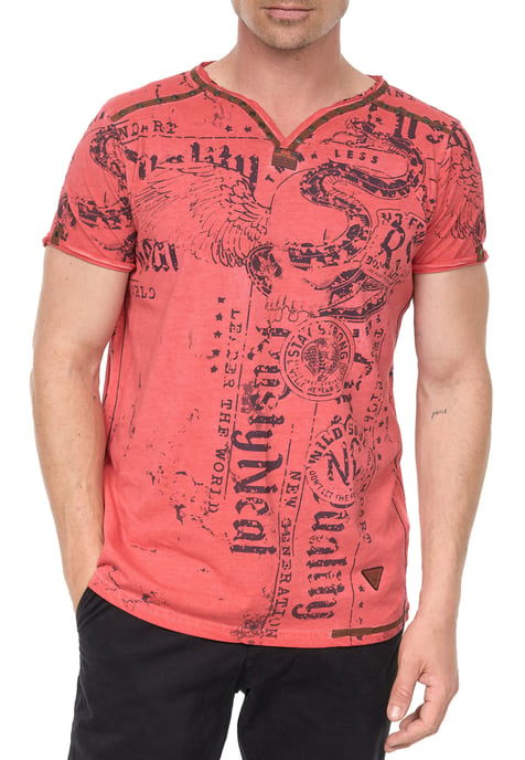 V-Neck T-Shirt Verwaschen mit Prints und Wildleder Details - Image 4
