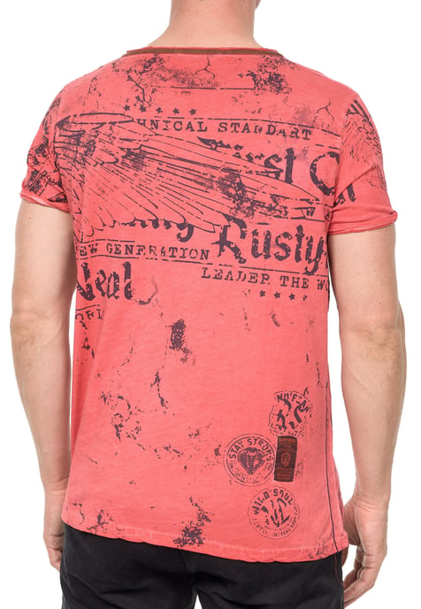 V-Neck T-Shirt Verwaschen mit Prints und Wildleder Details - Image 5