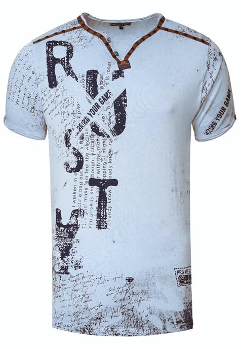 V-Neck T-Shirt mit Wildleder-Details und Nieten-Verlauf - Image 1